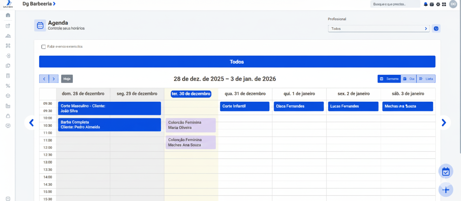 Tela de controle de agenda do salão com horários marcados